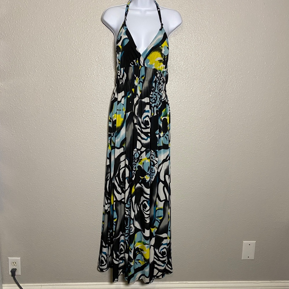 Colorful Abstract Beachy Summer Vacation Cruise Resort Babydoll Maxi Dress L
